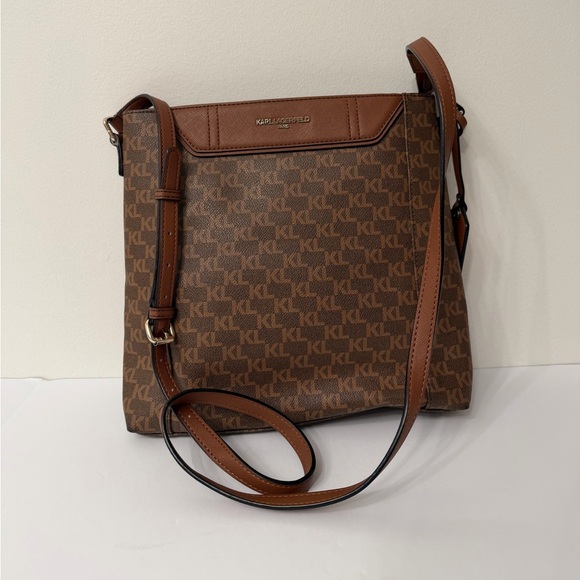 Karl Lagerfeld Handbags - Karl Lagerfeld Brown Monogram Adjustable Crossbody Bag